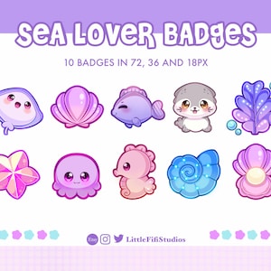 Sea Lover Twitch Sub Badge Collection, Bunny Badge, Sub Badges for Twitch/Discord/YouTube, Art for Streamers, Ocean Badges