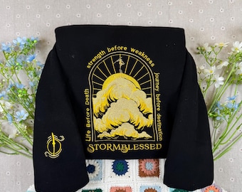 Sudadera bordada Stormblessed, sudadera con capucha de Stormlight Archive, mercancía de fan de Cosmere, regalo de Way of Kings para amantes de los libros.