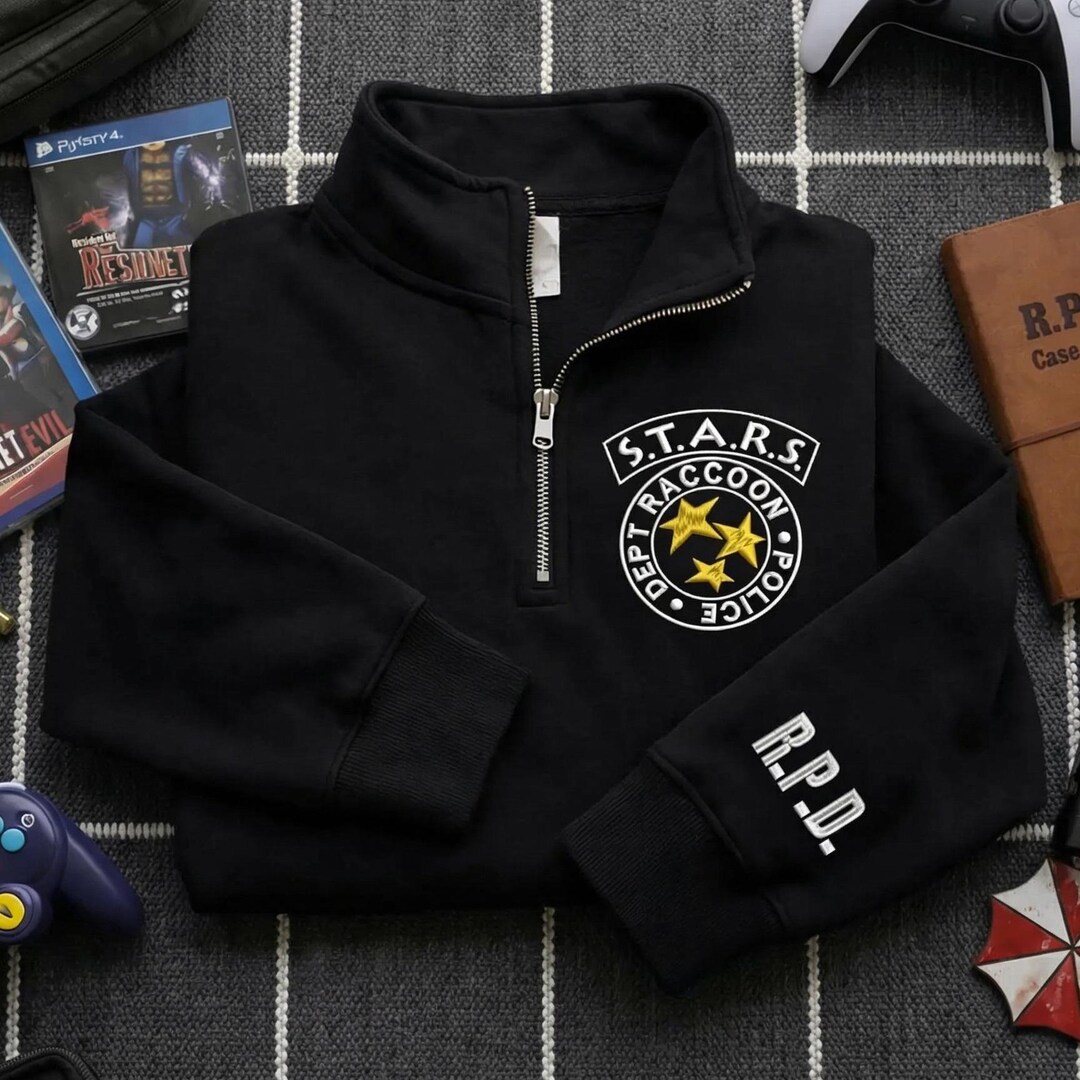 Stars Rpd Resident Evil STARS RPD Quarter Zip, Embroidered Sweatshirt Hoodie ...