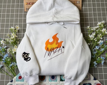 Legend of Hei Nezha Embroidered Sweatshirt Hoodie, Minimal Anime Fire Design, Subtle Donghua Fan Gift.