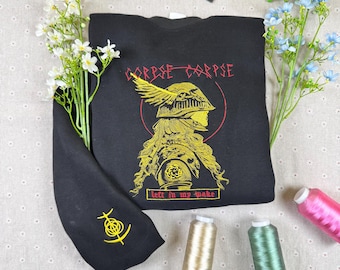 Sudadera con capucha bordada inspirada en Elden Ring, diseño de armadura de fantasía oscura, prenda de regalo para jugadores de juegos tipo Souls.