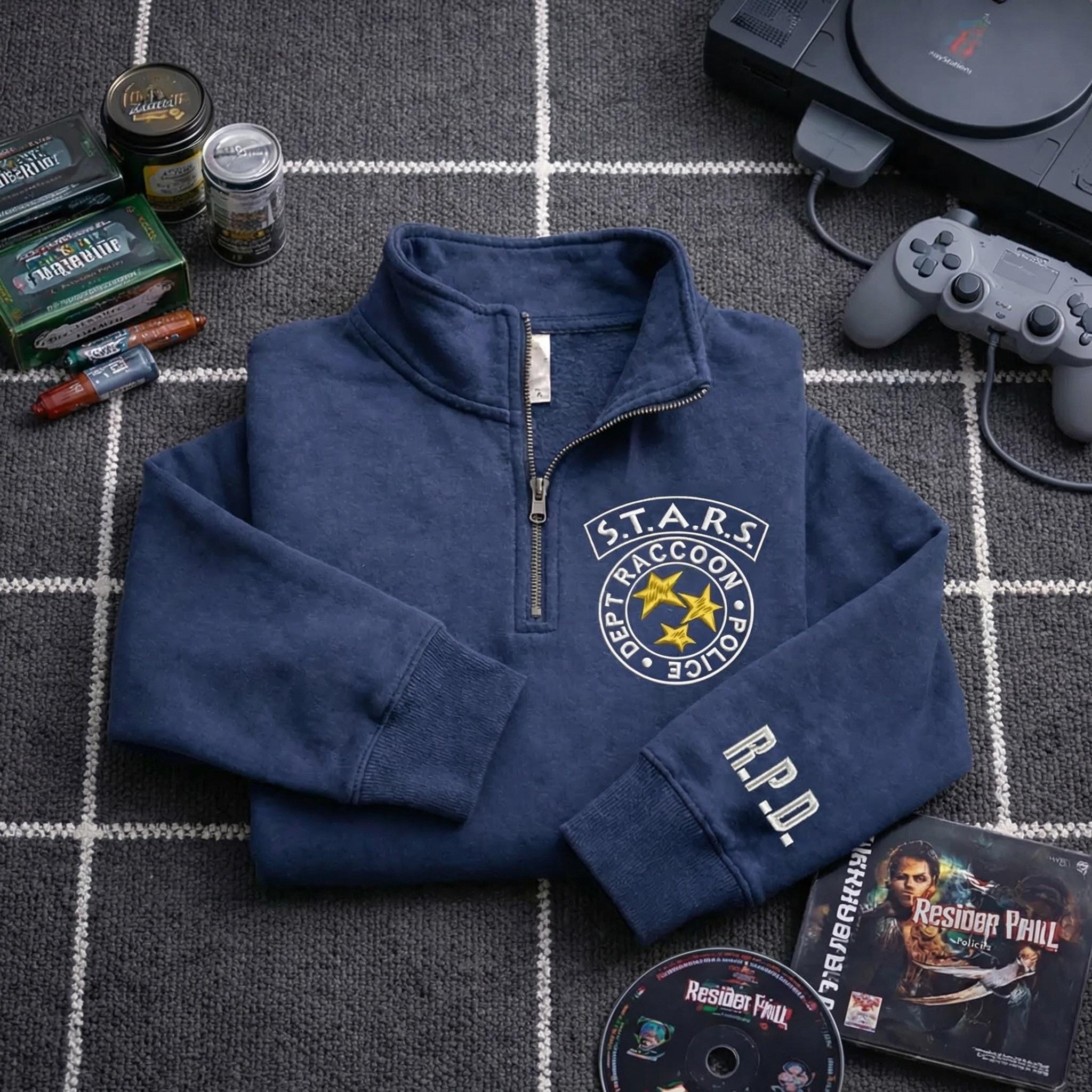 Stars Rpd Resident Evil STARS RPD Quarter Zip, Embroidered Sweatshirt Hoodie ...