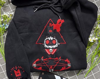 Cult of the Lamb Embroidered Hoodie, Detailed Ritual Lamb Sweatshirt, Aesthetic Indie Game Apparel, Unique Gamer Gift.