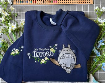 My Neighbor Totoro Embroidered Sweatshirt Hoodie, Studio Ghibli Anime Jumper, Cozy Fantasy Unisex Gift.
