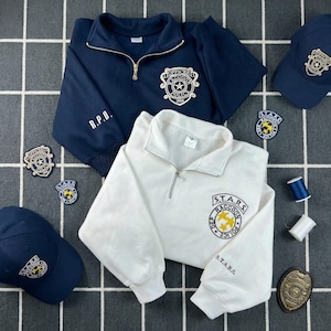 Bluza z kapturem Resident Evil STARS RPD Quarter Zip z haftowanym logo policji Raccoon City, kurtka Leon Kennedy, pomysł na prezent dla gracza