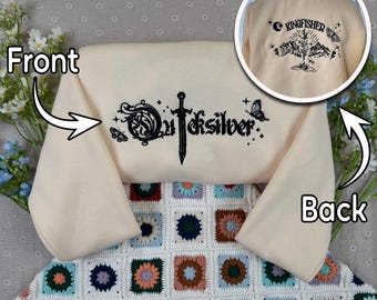 Quicksilver Embroidered Sweatshirt, Kingfisher Saeris Fane Hoodie, Fantasy Bookish Butterfly Shirt, Gift for Readers.