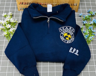 Resident Evil STARS RPD Quarter Zip, Embroidered Sweatshirt Hoodie, Raccoon City Police Department Jacket, Gamer Gift.