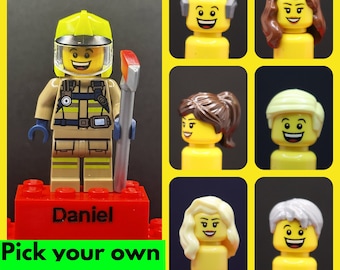 Personalised Engraved LEGO® Brick & Minifigure Fireman FireFighter Emergency, Made using 100% Brand New LEGO®