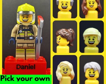 Personalised Engraved LEGO® Brick & Minifigure Fireman FireFighter Emergency, Made using 100% Brand New LEGO®