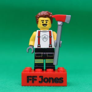 Personalised Engraved LEGO® Brick & Minifigure FireFighter,  Fire Rescue Made using 100% Brand New LEGO®