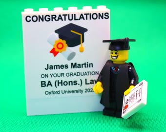 Personalised Graduate Printed LEGO® Brick & Minifigure Student, University, Grad using 100% Brand New LEGO® Custom Printed.