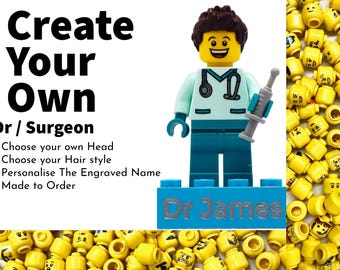 Personalised Engraved LEGO® Brick & Minifigure Doctor / Surgeon, Made using 100% Brand New LEGO®