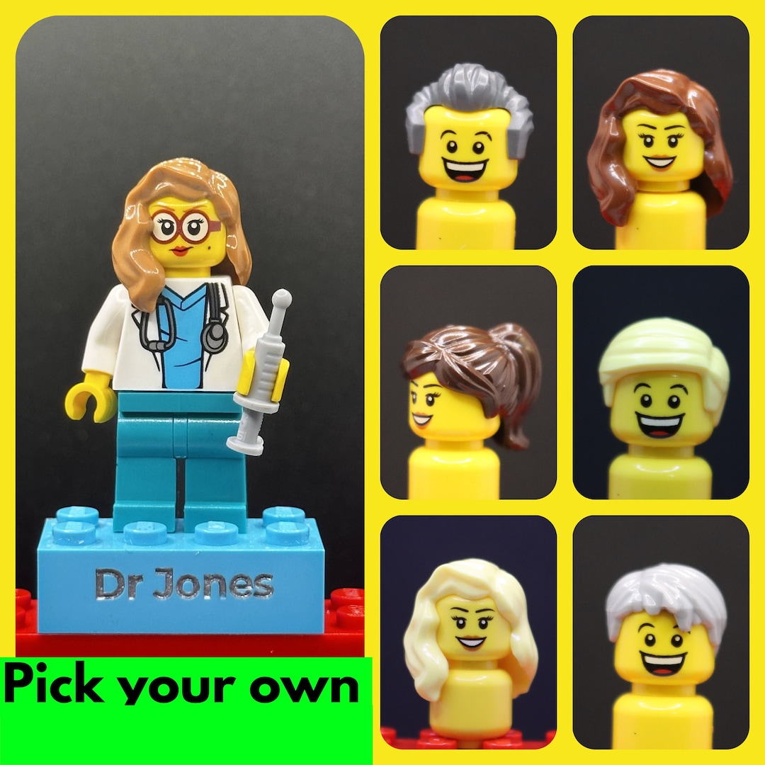 Personalised Engraved LEGO® Brick & Minifigure Doctor / Consultant EMS Emergency, Made Using 100
