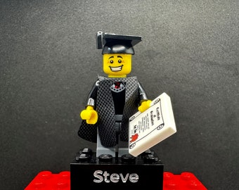 Personalised Graduate Engraved LEGO® Brick & Minifigure Student, University, Grad using 100% Brand New LEGO®