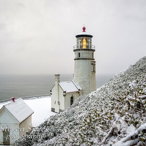 Snowy Heceta Head Lighthouse, Oregon Coast, Florence Oregon, Digital Photo
