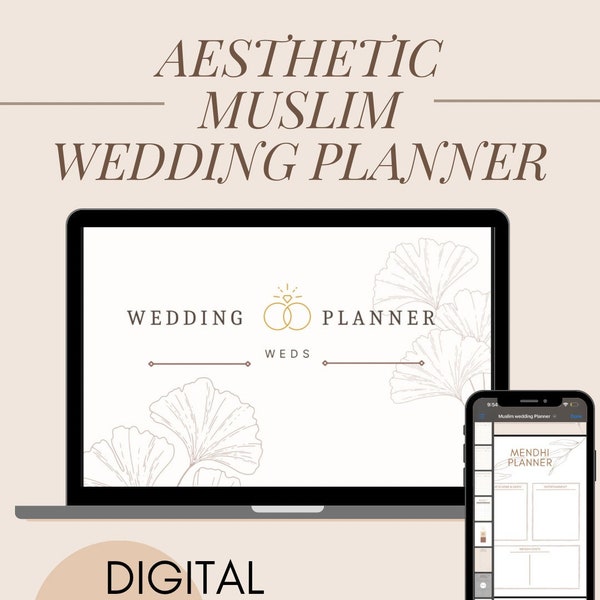 Aesthetic Muslim Wedding Planner | Digital Planner | Desi wedding | Muslim Bride Planner | Wedding Gift | Printable Editable | Neutral