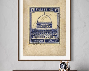 Palestine Poster Stamp Calligraphy| Modern Art | Living room Bedroom | Muslim Dome of the rock | Islamic Wall Art | Home decor Gift