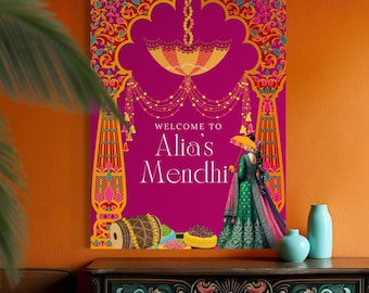 Mendhi Dholki Haldi Sanger Sign Board Design | Welcome board Invite | Mehndi Decor | Digital File