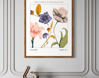 Floral Vintage Alhamdulilah | Modern Art | Living room Bedroom | Muslim Dome of the rock | Islamic Wall Art | Home decor Gift |Muslim Poster