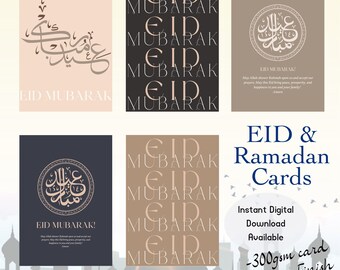 EID KARTEN | Druckbares digitales Download-Bündel mit A5-Karten | Minimal Ästhetischer Islamischer Eid Mubarak | Ramadan-Karten