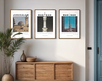 Madinah Makkah Jerusalem | Holy Cities Islamic Print | Muslim Decor Gift | Hadith Print | Modern Islamic Poster