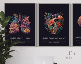 Anatomy Set of 3 prints | Modern Art | Living room Bedroom | Wall Art | Quran Ayah | Islamic Wall Art | Home decor Dark