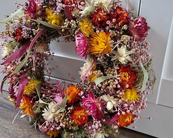 Traumhaft schöner Trockenblumenkranz - Frühlingskranz - Tischdeko - Wandschmuck - Bunter Blumenkranz - Geschenk - Türkranz Frühling Sommer