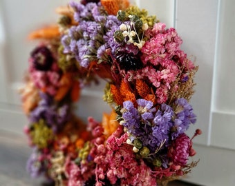 Fantásticamente hermosa corona de flores secas - corona de primavera - decoración de mesa - decoración de pared - corona de flores de colores - Pascua - corona de puerta primavera verano