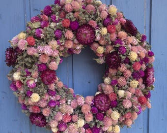 Traumhaft schöner Trockenblumenkranz - Frühlingskranz - Tischdeko - Wandschmuck - pink Blumenkranz - Geschenk - Türkranz Frühling - Thymian