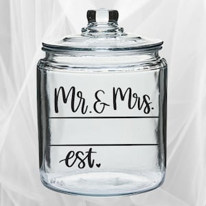 Mr and Mrs, Glass Jar, Wedding, Gift, Housewarming, Engagement, Cookie Jar, Custom, Personalized, Marriage, Bridal Shower, Home Decor
