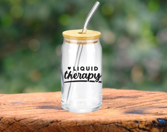 Glass, Cup, Liquid, Therapy, Mental Health, Stress, Tumbler, Funny, Gift, Birthday, Iced Coffee