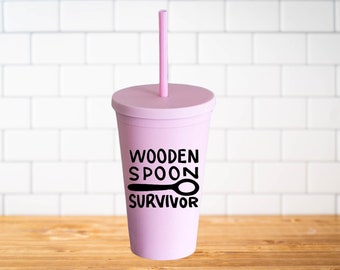Wooden Spoon, Survivor, Funny, Cute, Growing up, Parenting, Gift, Birthday, Tumbler, Personalized