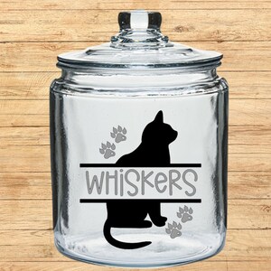 Personalized Cat Treat Jar: Half Gallon Glass Canister, Cat Lover Gift