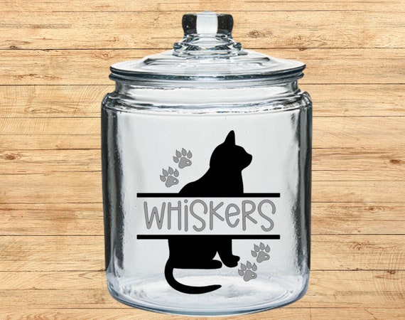 Cat Treat Jar Cat Lover Canister Personalized Gift Housewarming Glass Jar Storage Pet Treats