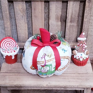 Grinch Decor,Christmas Pumpkin ,Christmas Decor,Holiday Decor,Vintage Christmas,Fabric Pumpkin,Country Christmas,Farmhouse Christmas