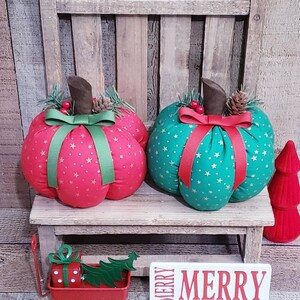 Christmas Pumpkin ,Christmas Decor,Holiday Decor,Vintage Christmas,Fabric Pumpkin,Country Christmas,Farmhouse Christmas,Indoor Christmas