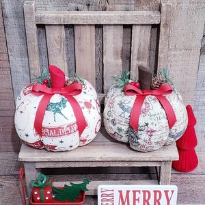 Christmas Pumpkin ,Christmas Decor,Holiday Decor,Vintage Christmas,Fabric Pumpkin,Country Christmas,Farmhouse Christmas,Indoor Christmas