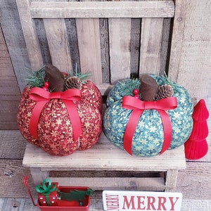 Christmas Pumpkin ,Christmas Decor,Holiday Decor,Vintage Christmas,Fabric Pumpkin,Country Christmas,Farmhouse Christmas,Indoor Christmas