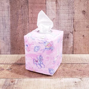 Purple and Pink, Unicorn Tissue Box, Unicorn Decor, Fabric Tissue Cover,Fabric Tissue Box, Square Tissue Box Cover