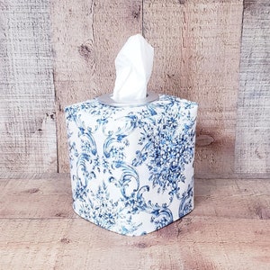Blue Tissue Box Cover, Floral Printed Tissue Box Cover, Spring Decor, Fabric Tissue Cover, Nursery Decorations, Decorative Tissue Box Cover