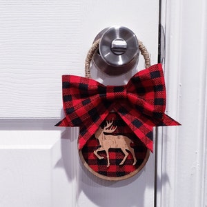 Moose Decor, Buffalo Plaid Decor, Christmas Door Knob Hanger, Door Decor, Winter Door Hanger, Farmhouse Christmas, Door Charm