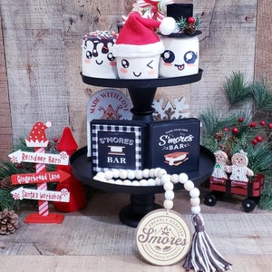 Marshmallow Decor,Smores Decor,tiered tray Decor,fake food,Coffee Bar Decor,S&#39;mores Tiered Tray,Christmas Decor, Holiday Decor,Marshmallow