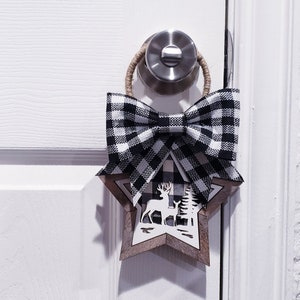 Reindeer Decor, Buffalo Plaid Decor, Christmas Door Knob Hanger, Door Decor, Winter Door Hanger, Farmhouse Christmas, Door Charm