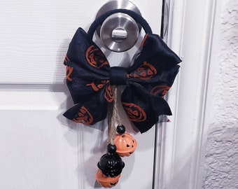 Orange and Black,Halloween Door Hanger,Halloween Decor,Halloween Door Decor,Door Bells,Farmhouse Door, Door Knob Charm, Door Knob Hanger
