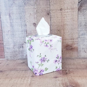 Purple Tissue Box Cover,Floral Printed Tissue Box Cover, Spring Decor, Fabric Tissue Cover, Nursery Decorations, Decorative Tissue Box Cover