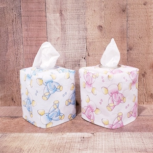 Pink and Blue Elephants,ElephantTissue Box, Decorative Cover, Tissue Cover, Square Tissue Holder, Tissue Box Cover, Nursery Decor