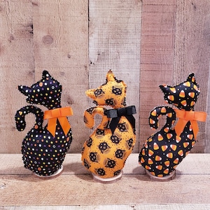 Halloween Fabric Cats, Halloween Cat Decor, Halloween Decoration, Spooky Cat Decor, Cat Decor, Fall Decoration, Rustic Fall Decor