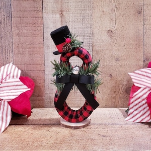 Red and Black Buffalo Plaid Snowman, Christmas Snowman, Snowman Decor, Farmhouse Snowman,  Christmas Decor, Holiday Decor, Snowman Decor