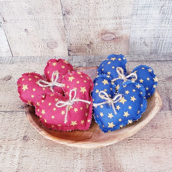 Mini Vintage Heart Pillows,Independence Day Decor,Tiered Tray Decor, Farmhouse,July 4th Decor,Patriotic Bowl Fillers,Vintage Hearts,4th July