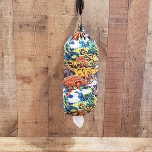 Dinosaur Decor, Sock Holder, Wall Mount Organizer, Shopping Bag Carrier, Washable Large Grocery Storage Bag Dispenser